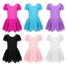 Kids Girls Short Sleeve Ballet Tutu Leotard Skirt Gymnastics Dance Dress Costume
