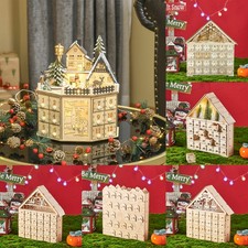 24 Drawers Wooden Advent Calendar with LED Light Christmas Countdown Decorations