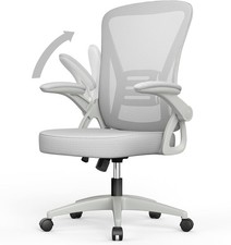 Office Chair with Foldable Armrests, Ergonomic Desk Chair GREY - READ