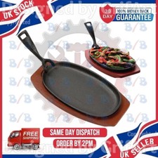 LARGE STEAK SIZZLING PLATE HEAVY DUTY BIG OVEN DISH  SIZZLER SERVING WOODEN BASE