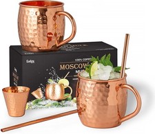 Gadgy Moscow Mule Mug Set - Cocktail Cup - Includes 2 Copper Mugs, 