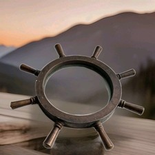 Vintage Desktop Magnifying Glass Heavy Ships Wheel Brass Nautical Map Maritime