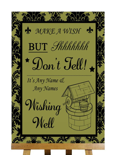 Olive black damask wishing - black,