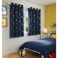 INFINITY METALLIC PRINT FOOTBALL THERMAL KIDS BLOCKOUT CURTAINS EYELET RING TOP