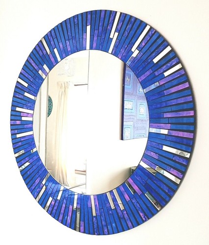 Round mosaic wall mirror blue