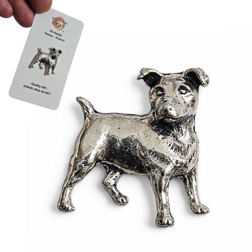 Jack russell pin badge - russell, pewter