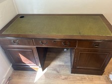 Victorian Oak Green Leather Top Writing Desk 160cmx75cmx65cm with Twin Pedestals