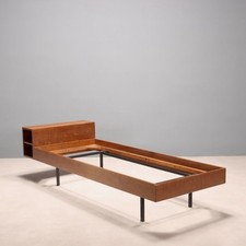 Vintage Bed Design Teak Veneer Metal Italy 1960s Original