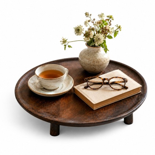 Round mango wood tray with - tray,