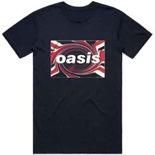 Oasis T Shirt Union Jack Navy Official Licensed Mens Tee Rock Merch NEW Live 25