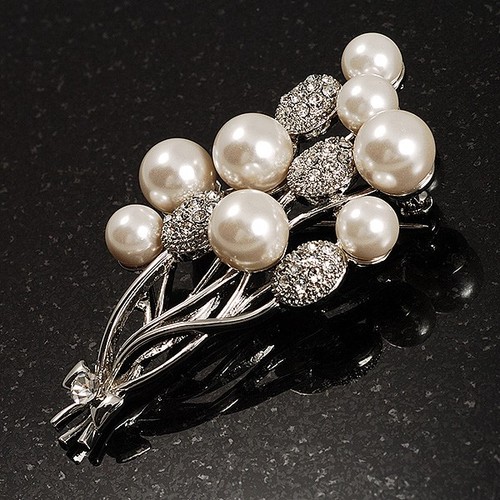 Faux pearl floral brooch - floral,