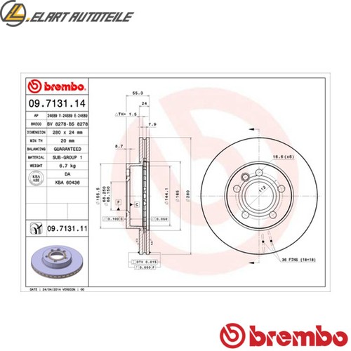 Brake disc 7131 11 for - brake, 09.7131.11