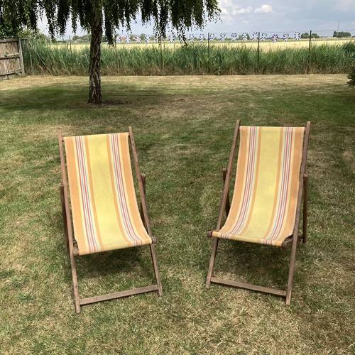 Pair vintage wooden deck - of,