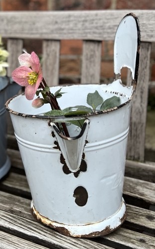 Vintage milk jug pail enamel - milk,
