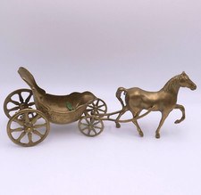Vintage Solid Brass Horse & Buggy Cart Carriage 15" Long   Italy