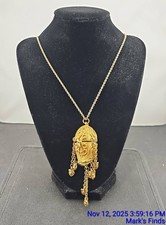 Estée Lauder Azuree Paisley Solid Perfume Necklace Tassel Gold Etruscan Chain 24