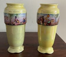 Pair Of Lancaster & Sons Antique Hanley England Pottery Yellow Lustre Vases