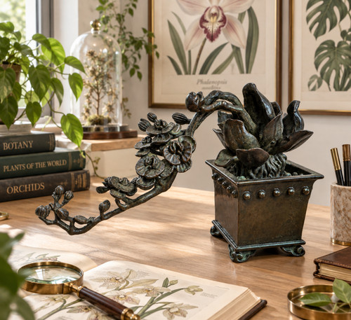 Bronze plant inside urn with - plant,