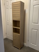 Bathroom Floor Storage Cabinet Slim Tallboy w/Door Cupboard Shelves Oak Cupboard