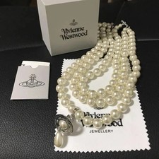 Vivienne Westwood necklace triple pearl drop silver White N5917