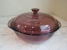 Vintage Pyrex 023 Visions Cranberry Clear Casserole Baking Dish 8 Inch + Lid