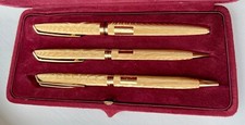 Rare Gold Vintage Waterman Pen Set. Hallmarked with King Hussein of Jordan sig
