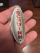 Rare Red & Silver Genuine Schwinn Bicycle Head Badge Bmx Bike Scrambler Pixie
