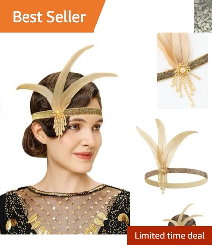 Dazzling gold feather headband - feather,
