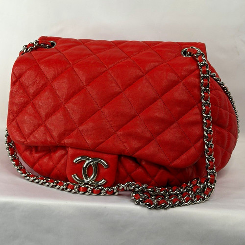 Chanel red chain around flap - around,
