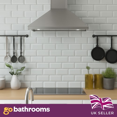 White metro tile kitchen - metro, wall