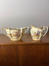 Antique Crown Ducal Blush Ivory Birds of Paradise sugar bowl and cream jug