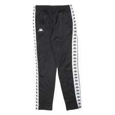KAPPA Mens Joggers Black & White S W28 L30 Track Pants Slim Tapered Logo Tape