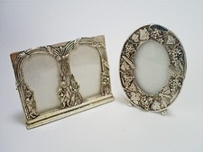 2X VINTAGE SILVER SCENES  SILVER PLATE PHOTOGRAPH FRAMES DOUBLE WEDDING & GRAPES