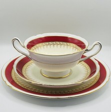 Shelley Bone China Trio: Double Handled Soup Bowl Saucer & Side Plate/ Pat:13667