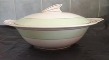 Crownford Burslem Vintage Art Deco Lidded Serving Dish Tureen Cream & Green 