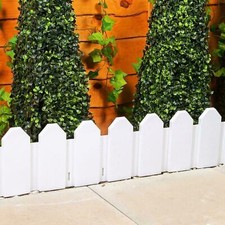 White Plastic Wooden Effect Lawn Border Edge Garden Edging Picket Fencing Set