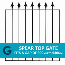 810mm wide x 935mm high Black Wrought Iron Spear Top Pedestrian Garden Gate