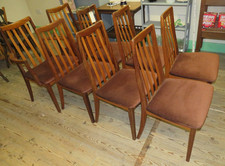Set Of 8 Vintage Mid-Century G Plan Fresco Teak Dining Chairs Including Carvers