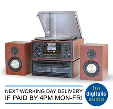 Steepletone Houston 6-in-1 Retro Music Centre Turntable CD Cassette DAB FM Wood