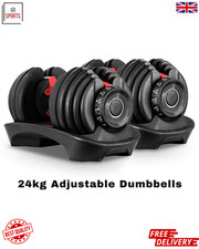 Adjustable Dumbbell 24kg Set Pair Hand Dumbbells Black Home Gym Fitness Exercise