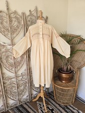 Vintage shirring smocking smock prairie 70s midi dress L XL