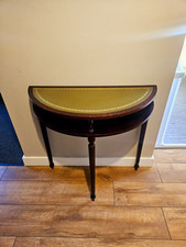 Vintage Half Moon Mahogany Occasional Hall Side Table Leather