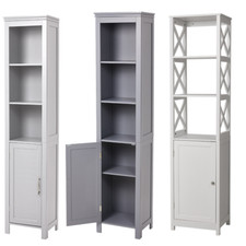 Tall Wooden Bathroom Cabinet Bathroom Storage Cupboard Tallboy Unit White/Grey