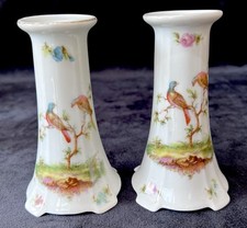 Pair Antique Bone China Czechoslovakia Bird Floral Design 5.8”