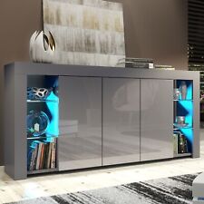 164cm Cabinet Cupboard I Sideboard TV Unit I High Gloss Grey Doors I Free LED