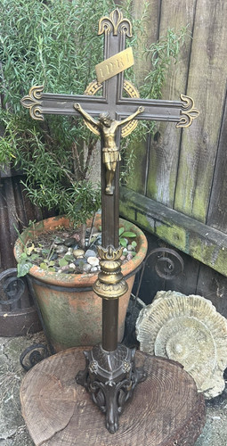 Antique crucifix bronze gilt - crucifix,
