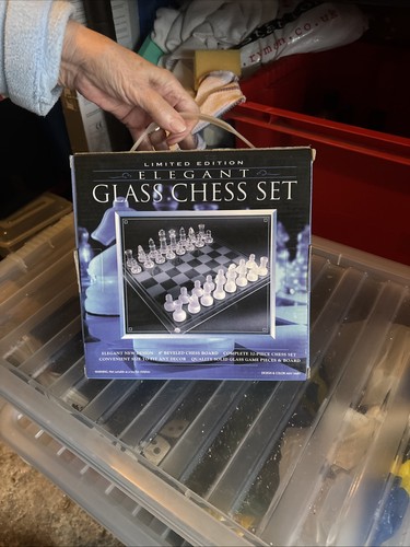 Glass chess set board - chess,