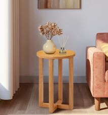 Round Side Table, Small Oak Lamp Table, Solid Wood Telephone/Plant Stand
