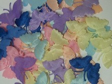 50 ! Assorted Pastels Satin Fabric Butterfly Motifs 4 D I Y Card Embroidery