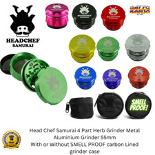 Head Chef Samurai 4 Part Herb Grinder Metal Aluminium Grinder 55mm +/-Carbon Bag